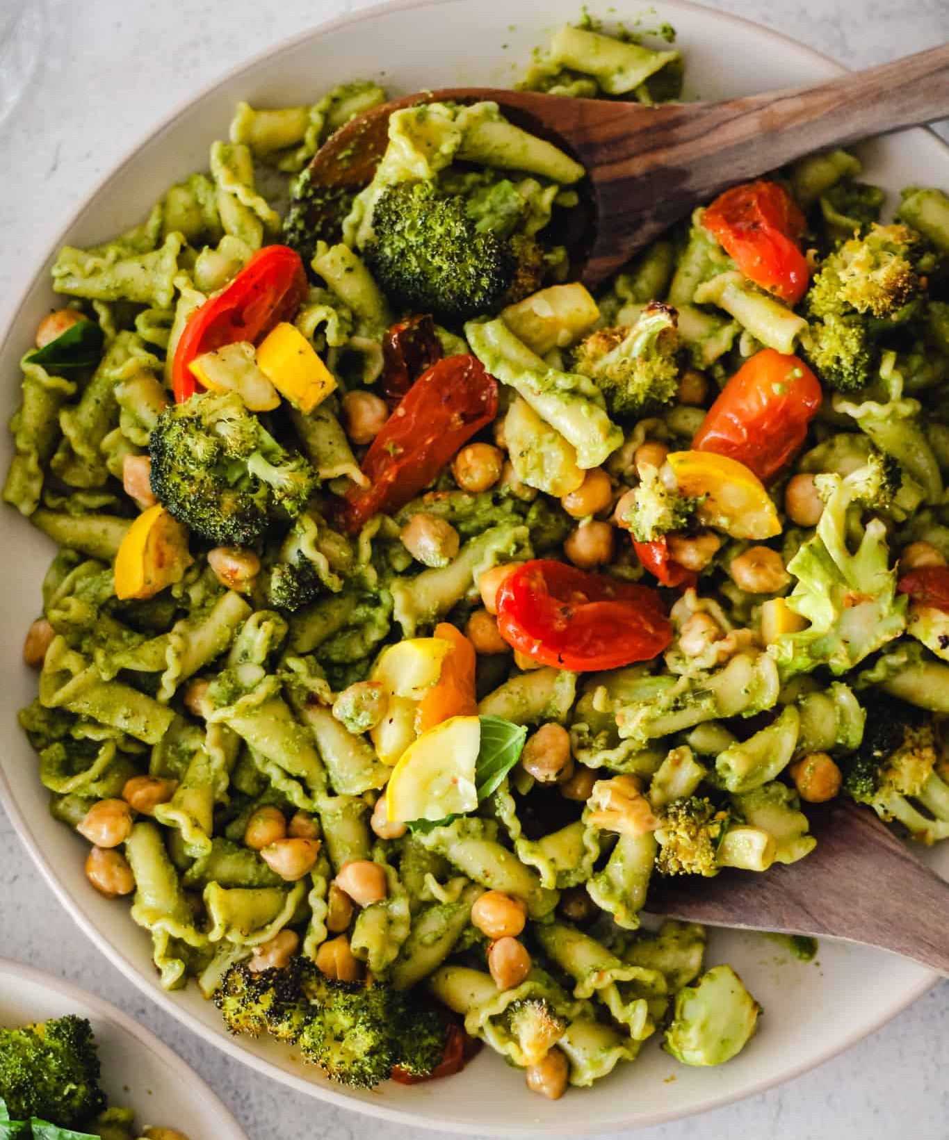 Creamy Vegan Pesto Pasta with Roasted Veggies