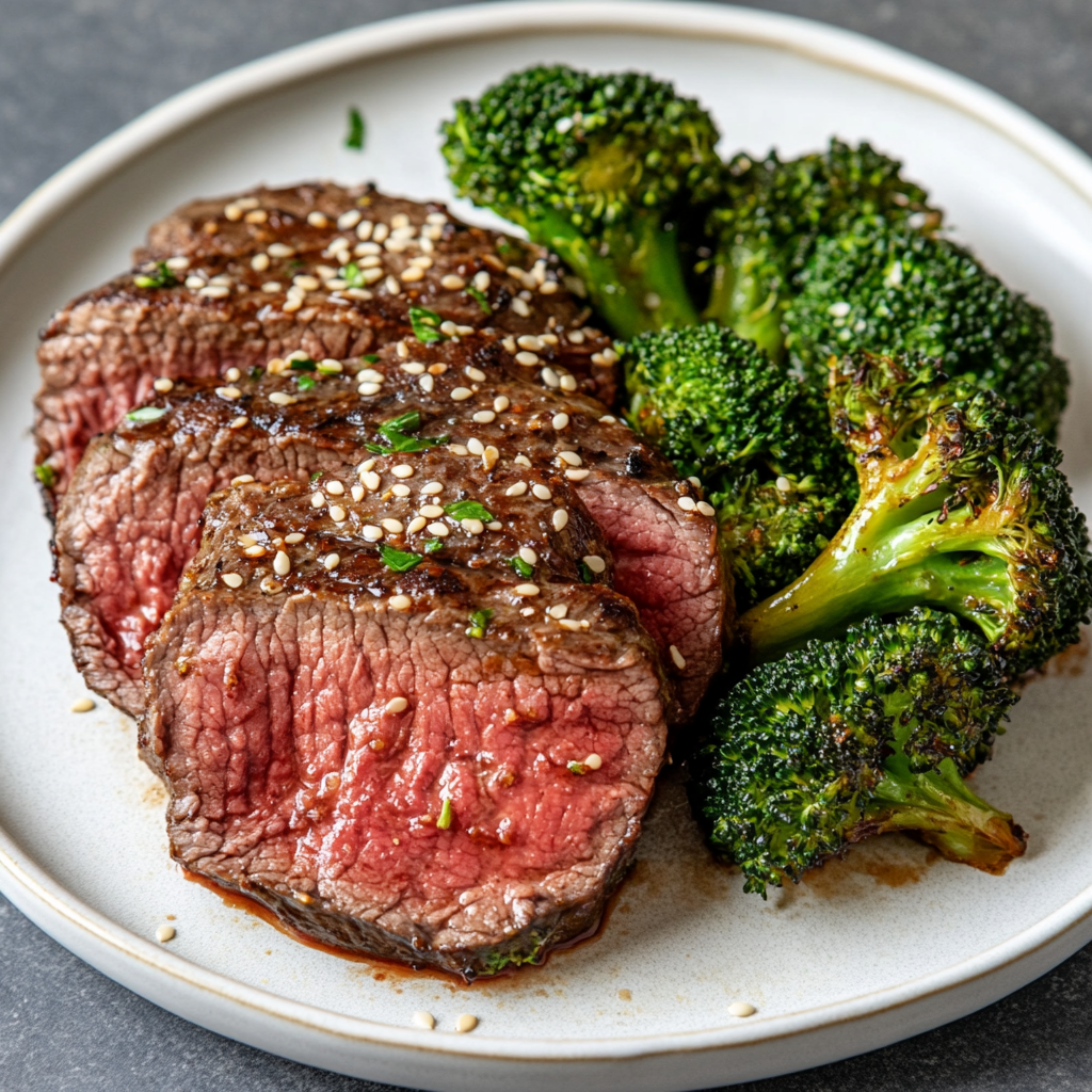 Beef and broccoli stir-fry made keto-friendly in an air fryer